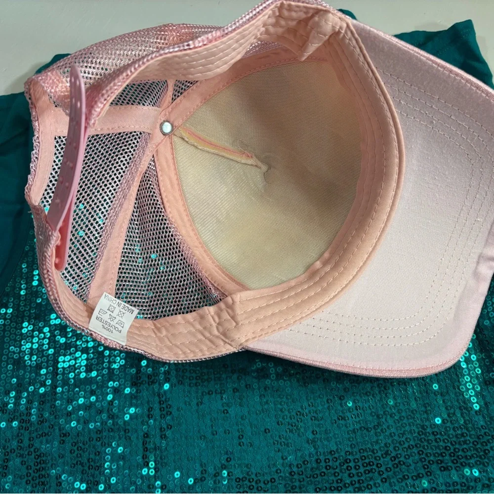 Sparkly Pink Rhinestone Bedazzled Beaded Baseball Hat Cap - Picture 7 of 9